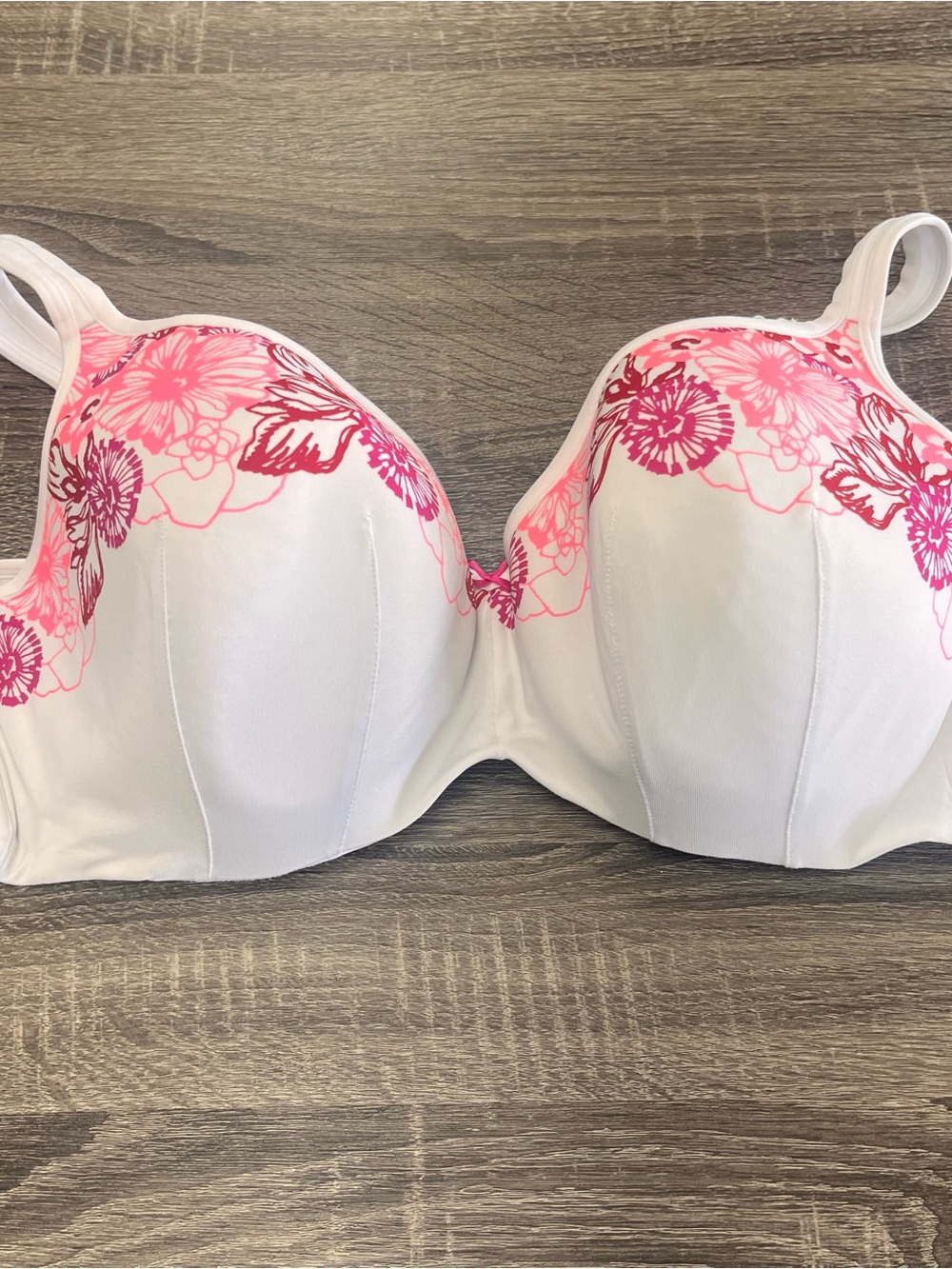 Cacique White Bra with Pink Floral Accents